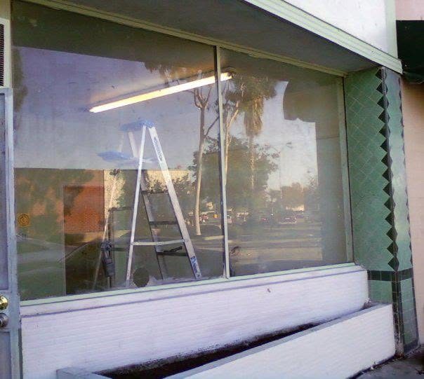 Commercial storefront windows before window film installation